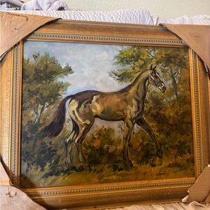Elegant Horse Painting in Gold Frame